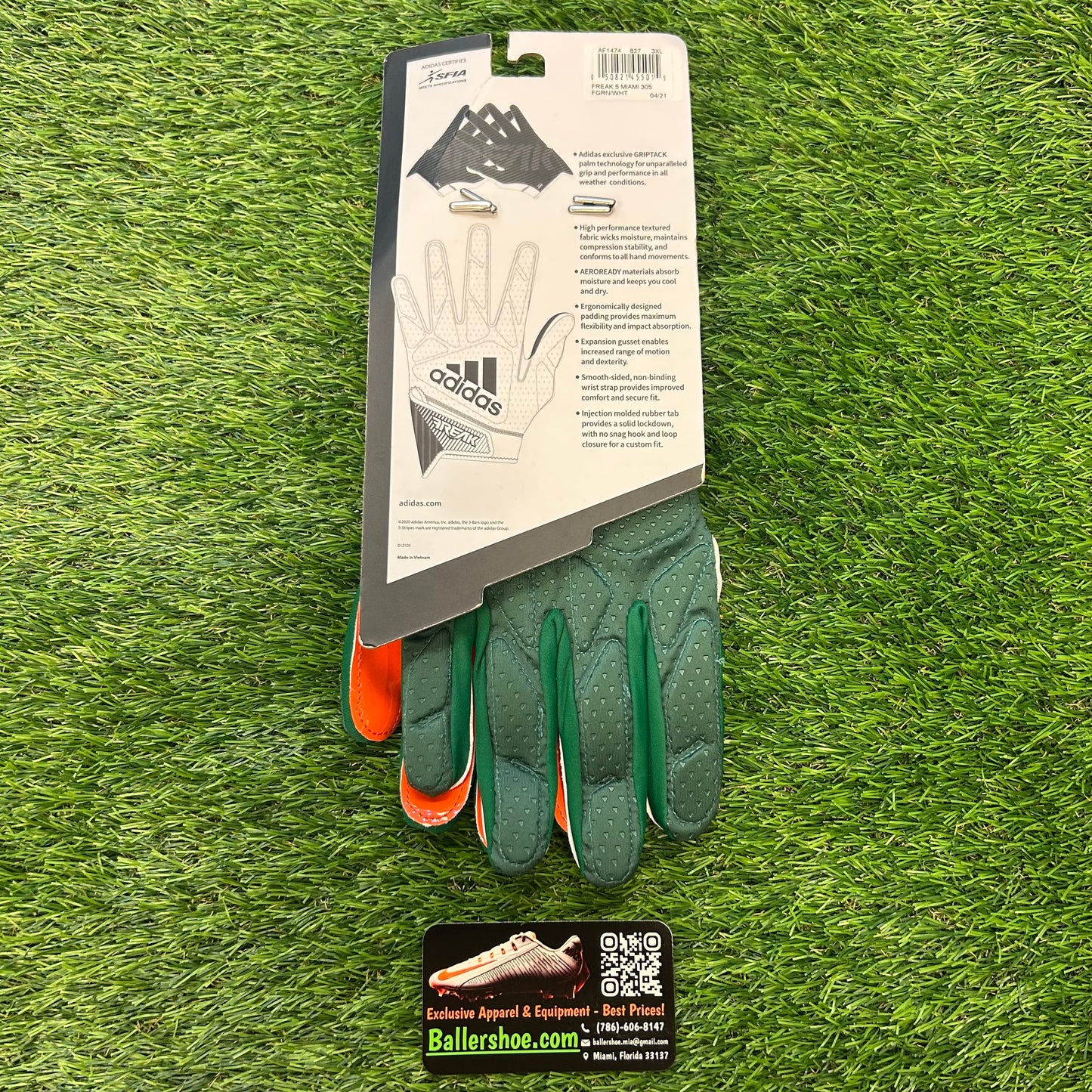 Adidas Team Issue Miami Hurricanes Freak 5.0 Football Gloves